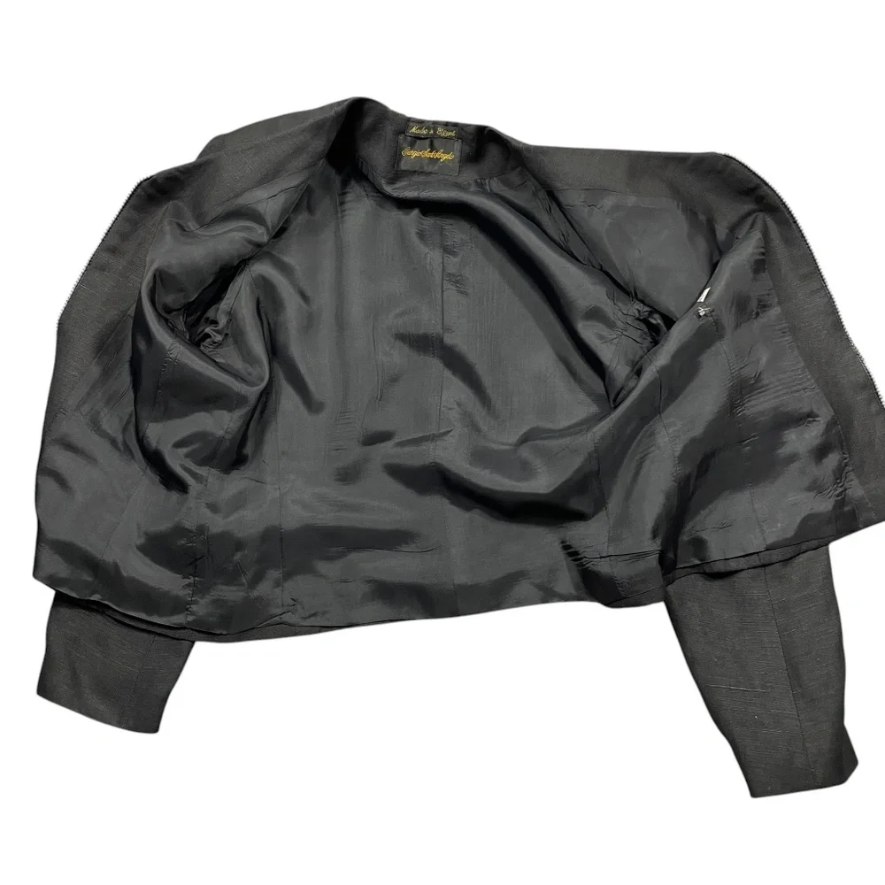 Giorgio Sant Angelo 10 Black Full Zip Jacket Lined Linen Rayon‎